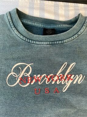 Brooklyn USA New York Embroidered Crewneck Sweater - Seafoam Green